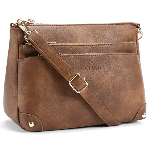 GOIACII Crossbody Bags for Women Leather Hobo Shoulder Handbags Ladies Travel Purse with Multi Zipper Pockets