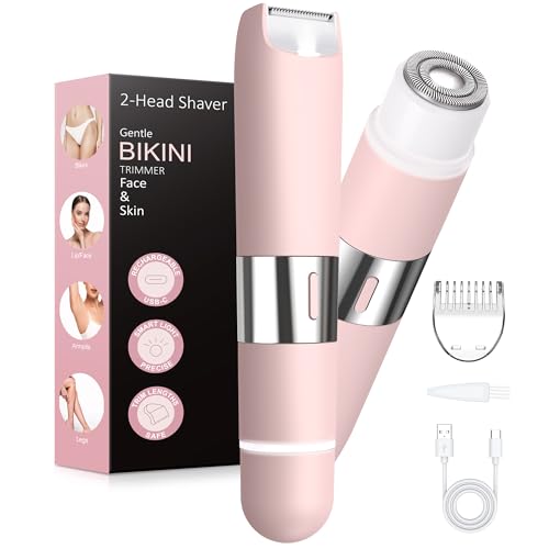 Bikini Trimmer Women 2-in-1 Facial Hair Remover for Women, USB-C Razors Woman, Dual Head Shaver Woman with Smart Light for Intimate, Lady Shavers for Woman Pubic Hair for Lip Underarm Body, Travel Lock