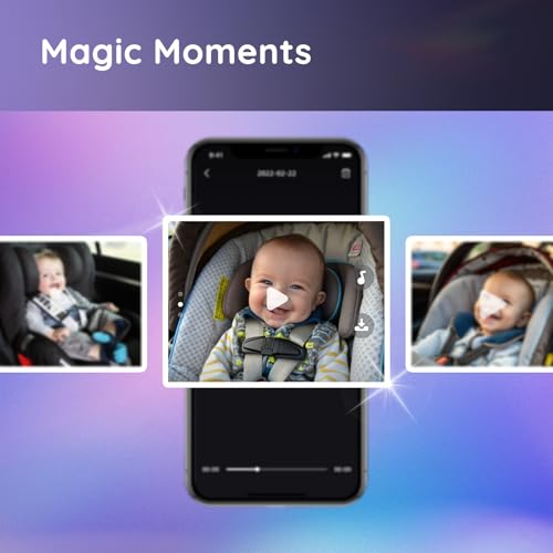 Ellie Baby Car Monitor, 2K UHD Backseat Camera with AI Face Tracking, Dual Screen Display for 2 Kids, Smart Video Capture & App Control, Offline Privacy Protection (Black)
