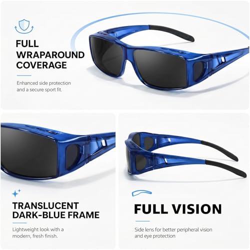 Image of VIEWBETTER Polarized Fit Over Glasses Sunglasses for Men Wrap Around Shades UV Protection Wear Over Eyeglasses SG0312