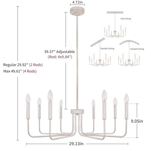 Rviezza French Country Chandelier, 8-Light Farmhouse Chandelier for Dining Room, Antique White Chandelier Light Fixtures, Candle Hanging Pendant Lights for Kitchen Living Room Bedroom Foyer