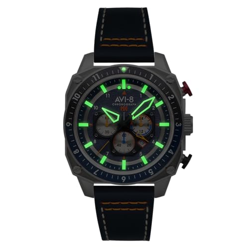 Image of AVI-8 Men's 43mm Hawker Hunter Atlas Dual Time Chronograph Watch with Leather Strap AV-4100