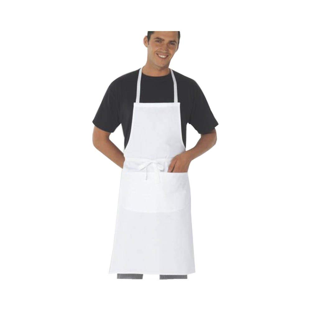 Black Pepper Polycotton Halter Neck Bib Apron-No Pocket for Chefs, Waiters, Restaurants, White, Pack of 1