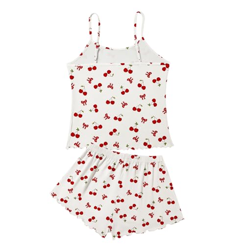 Image of American Trends Cute Pajamas for Women Strawberry Print Cami Top and Shorts Pj Set Two Piece Pajama Set Sleepwear Sleep Set