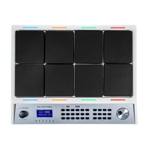 Image of M Studio MSP20 Pro Professional Electronic Drum Pad, 8 Velocity-Sensitive Pads, LCD Display, MIDI Controller for Live & Studio Use - White