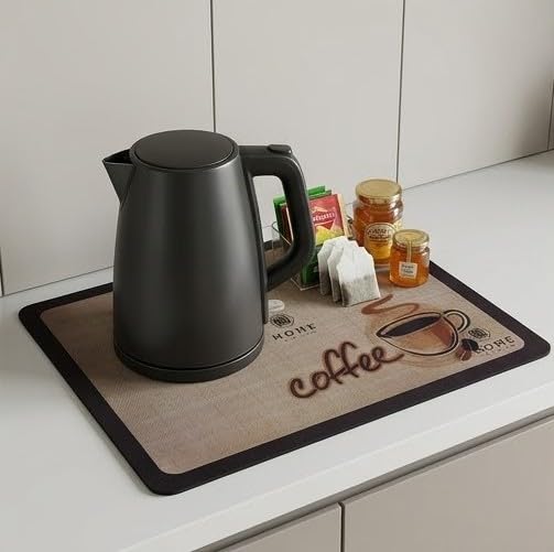 Image of HomeCloud Super Absorbent Dish Drying Mat for Kitchen Counter - Non-Slip, Heat-Resistant Rack Pad - Hides Stains, Ideal for Dishes, Coffee Maker & Kitchen Appliances (Coffee Cup, 50x40 cm)