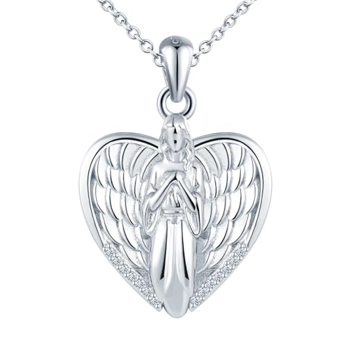 MICSAVI Angel Photo Necklace 925 Sterling Silver Picture Locket Personalised Necklace for Women Girls, Wings Pendant with 19.69 Inch Chain Adjustable for Mum Girlfriend Daughter