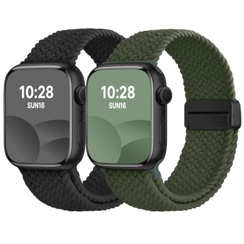 Image of Fullmosa 2 Pack Magnetic Braided Bands Compatible Apple Watch Strap 38mm 40mm 41mm 42mm 44mm 45mm 46mm 49mm Women Men,Soft Elastic Strap for iWatch Ultra3 /2 /1 SE3 /2 /1 Series 11 10 9 8 7 6 5 4 3 2 1