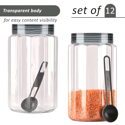 Image of Kuber Industries 12 Pcs Plastic 1100 ML Containers for Kitchen Storage | Multi-Purpose Airtight Kitchen Pet Jars and Containers Set for Spices, Pulses & Grains | Opal - Grey