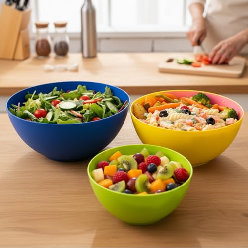 Image of Gluman 4-Piece Mixing Bowl Set | Opaque Multi-Color Plastic Kitchen Bowls for Baking, Cooking, Meal Prep & Serving | Lightweight, Dishwasher Safe |Stackable Bowls (3200ml, 2000ml, 1350ml, 850ml)