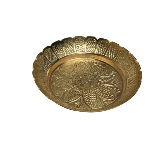 Aditri Creation Decorative Brass Prasad Plate for Pooja Utensils Nakshi Plate Item Articles for Indian Traditional Housewarming Pooja Items Festival Decorations Pooja Kit Home Decor(Size:-6