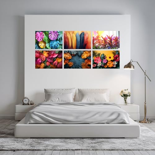 Image of SiddArtify Tropical Botanical Wall Art Prints Set - Colorful Plant Poster Decor for Living Room Bedroom Office - 8x12 inch Board Pack of 6