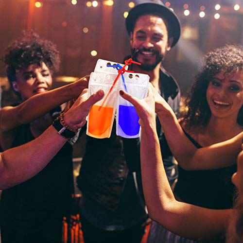 100Pcs Drink Pouches With 100Pcs Individual Wrapped Straws, Yamgqus Freezable Juice Pouches Diy Reclosable Zipper Drink Bags For Adults And Kids, Silicone Funnel Included - 17Oz (100 Pack) #TOP6