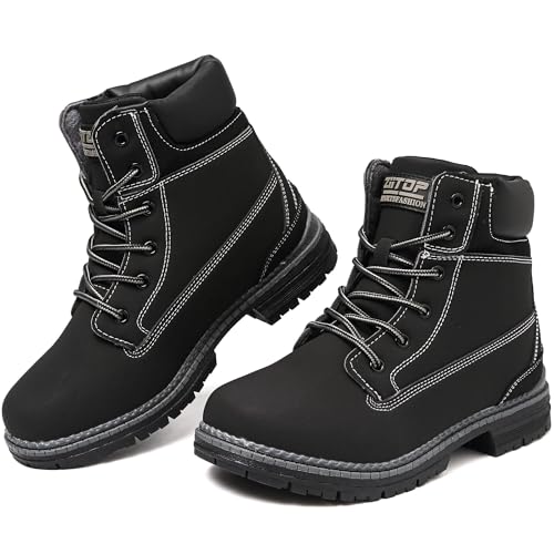 ziitop Women's Combat Ankle Boots Waterproof Fashion Casual Lace Up Low Heel Fall Boots Ladies Anti-Slip Lightweight Outdoor Work Booties