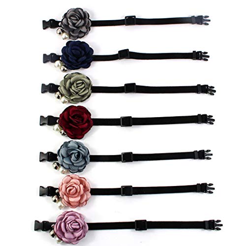 Petfavorites Everflowering Rose Flower Cat Dog Collar Bow Tie - Suede Puppy Necklace With Bell - Chihuahua Yorkie Girl Clothes Costume Outfits Accessory, Adjustable And Handmade (Red, Size M) #TOP2