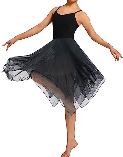 DE Damen Mädchen Tanzkleid Ärmellose Lyrisches Kleider Latein Asymmetrisch Rock