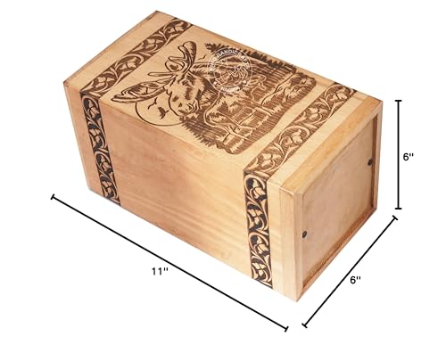 Image of Handcrafted Floral Engraved Wooden Urns for Human Ashes Adult Large - Cremation Urn for Ashes - Burial Urn for Columbarium - Funeral Urn Box (Buck Deer 1, 250 LB - BeechWood)
