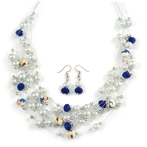 Sin saber qué ponerte: juego de collar y pendientes multihebra azul para elevar tu look