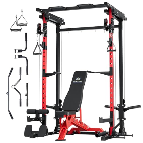Image of MAJOR FITNESS Drone3 Power Rack, 2500lbs Multi-Function Home Gym Squat Rack with Dual Pulley System, Pull-Up Bar & J-Hooks, Heavy-Duty Steel Frame for Maximum Stability & Strength Training