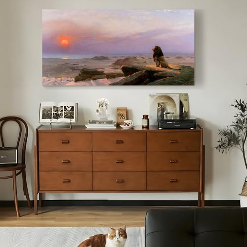 SERIMINO Large Wall Art for Living Room, Sunset and Lion Vintage Wall Decor, Desert Landscape Canvas Prints Paintings, Nature Scenery Pictures Home Decor for Bedroom Bathroom Office Decor, 24x48 Inch