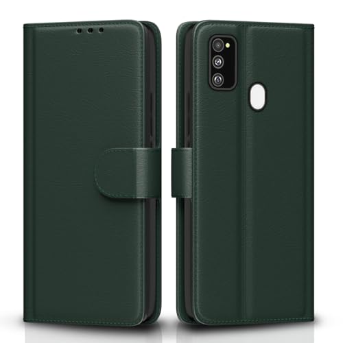 Pikkme Flip Cover Leather Finish | Inside TPU with Card Pockets | Wallet Stand and Shock Proof | Complete Protection Flip Case for Samsung Galaxy M30s / M21 / M21 2021(Green)- Best and cheap mobile covers in India