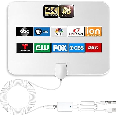 2023 Upgraded Indoor HD Digital TV Antenna Up to 450+ Mile Range - Supports 4K 1080p All TV's on VHF UHF Local Channels Detachable Signal Booster Amplifier and 16.5 ft Coax HDTV Cable-White Cover