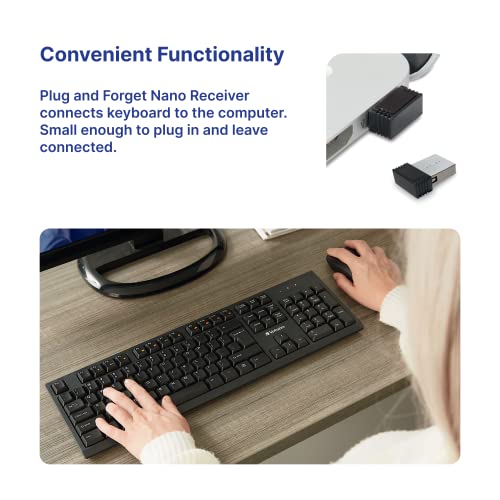 Image of Verbatim Slimline Wireless Keyboard 2.4GHz USB Plug-and-Play Numeric Keypad Adjustable Tilt Legs Wireless Full-Size Computer Keyboard Compatible with PC, Laptop -Frustration Free Packaging Black 70738