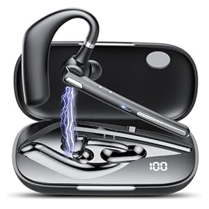 Manos Libres Auricular Bluetooth V5.3 con Doble Micrófono Cancelación, 60hrs Talk Auriculares Inalambricos Bluetooth con Conexión Para Dos Dispositivos, Pantalla LED, IPX7, Para Conducir/Negocios