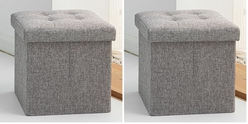 Oak & Tea Asiento otomano Plegable con Tapa, reposapiés Plegable para niños y Adultos, Caja de Almacenamiento de Juguetes, Color Gris, 30 x 30 x 30 cm (Paquete de 2)