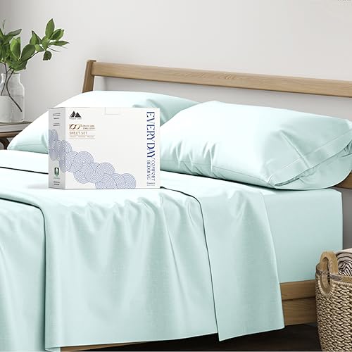 Image of Mayfair Linen Organic Cotton Sheets Twin Size, 16 inch Deep Pocket, Sea Foam