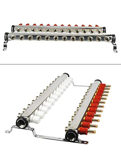 Image of Midline Valve NQT112 PEX Manifold 1 /2 in. for Radiant Heating System; with Valves, Vents, Gauges, and Mounting Brackets; Stainless Steel; 12 Port