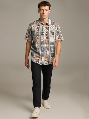 Image of BULLMER Trendy Regular Fit Cotton Blend Printed Casual Half Sleeve Shirt for Men | Stylish Mens Casual Shirts | Shirts for Men