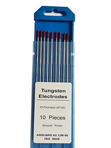 TIG Welding Tungsten Electrodes Diam.2.0mm, with 2% Thorium, WT20(Red) Thorium Tungsten Welding Rods, 2.0mm x175mm 10pcs Pack