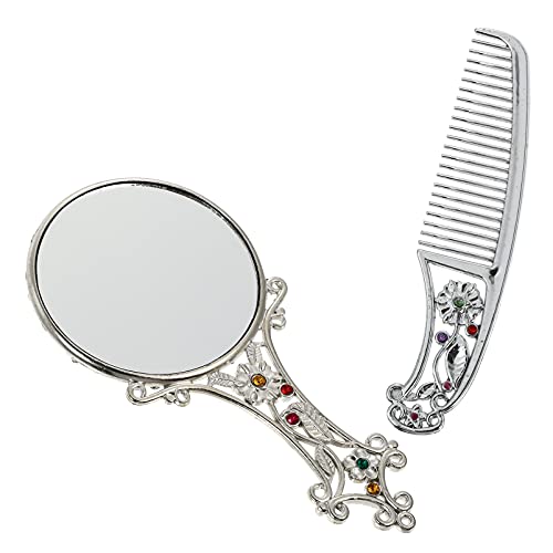 Uonlytech Antique Mirror Comb Set Vintage Mirror Comb Set Handheld Mirror Comb For Lady Woman #TOP7