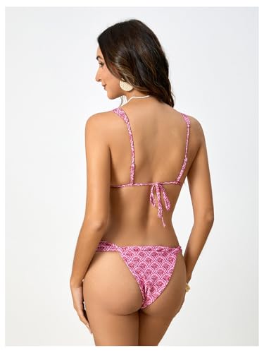 MakeMeChic Women's Floral Print 2 Piece Bikini Sets Tie Back Triangle Thong Bathing Suit Swimsuit2