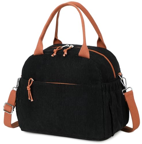 Bluboon Lunch Bag for Women Cute Corduroy Lunch Tote Bags with Shoulder Strap Reusable Insulated Lunch Box Large Capacity Reusable Insulated Cooler for Work Picnic or Travel (13L)