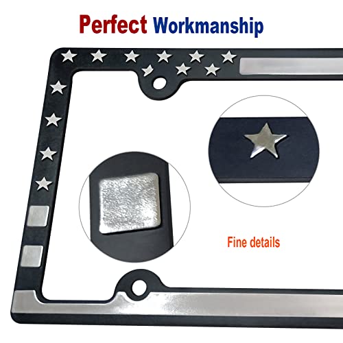 Bgmvfk American Flag License Plate Frames 2 Pack Usa Black Flag Car Tag Holder Patriotic Truck Plastic Cover With Screws And Rattle Proof Pads #TOP3