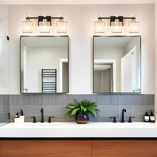 Image of Lxybcce Bathroom Vanity Lights Over Mirror - Easy Installation with Clear Guide, 3-Light Shadow-Free Design, Black and Gold Crystal Finish - for Modern Home Bathroom Lighting Fixtures in DIY Projects