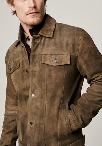 Men's Classic Suede Blazer Single Breasted Casual Faux Leather Sports Jacket with Pockets3