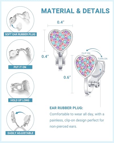 Hypoallergenic Heart Clip on Earrings for Girls Kids, Valentines Birthday Gifts3