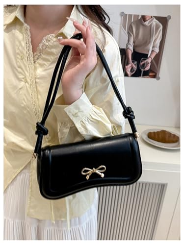 MakeMeChic Women's Bow Knot PU Leather Shoulder Handbags Double Strap Small Bags Purses3