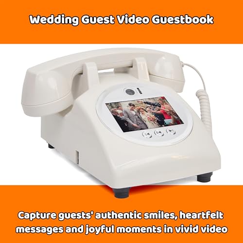 Image of Video & Audio Guest Book Wedding Phone Guestbook Creative Easy to Use & Fun Engagements Anniversaries Baby Showers Graduation (Victorian, Off-White)