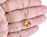 Yellow Topaz Necklace, November Birthstone, Yellow Teardrop Necklace, Drop Necklace Gold or Silver, Layering Jewelry, Christmas Gift for her (16 inch)