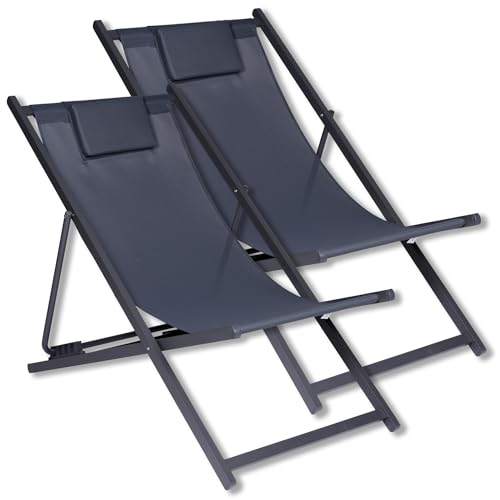 FIFITARA 2X Metall Liegestuhl klappbar anthrazit, belastbar bis 150kg, 4-stufige Rückenlehnenversteâ€¦ – Miniatur