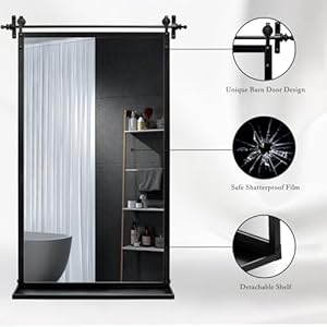 Bathroom Wall Mirrors with Detachable Shelf, 24"x36" Large Black Rectangle Metal Hanging Mirror for Living Room, Bedroom, Entryway, Mantel Bathroom Wall Mirrors with Detachable Shelf 24×36 Large Black Rectangle Metal Hanging Mirror for Living Room Bedroom Entryway Mantel