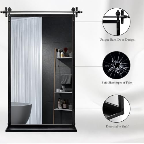 Bathroom-Wall-Mirrors-with-Detachable-Shelf-24×36-Large-Black-Rectangle-Metal-Hanging-Mirror-for-Living-Room-Bedroom-Entryway-Mantel Bathroom Wall Mirrors with Detachable Shelf 24×36 Large Black Rectangle Metal Hanging Mirror for Living Room Bedroom Entryway Mantel