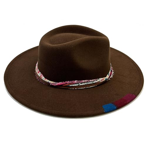 Image of Classic Wide Brim Fedora Hat for Women Man Floppy Panama Hat Western Felt Outdoor Hat with Band Sun Protection