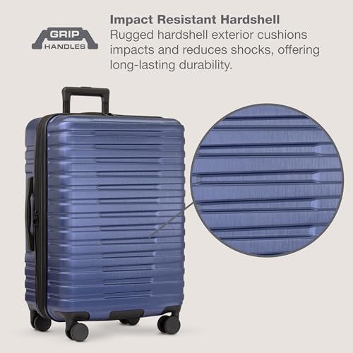 U.S. Traveler Boren Polycarbonate Hardside Rugged Travel Suitcase Luggage with 8 Spinner Wheels, Aluminum Handle, Navy, Checked-Large 30-Inch - Image 4