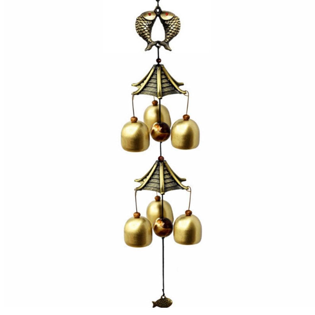 Carillon éolien Avec Cloche En Laiton En Forme De Maison Suspendue Sonnette En Noyer Résistant à