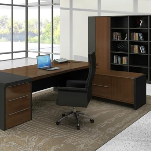 Image of Lakdi The Furniture Co Director L-Shape Table Luxury Modern Office Desk Made in MDF with Wire Manager Side Unit and Openable Storage- Brown & Grey - LDL-597